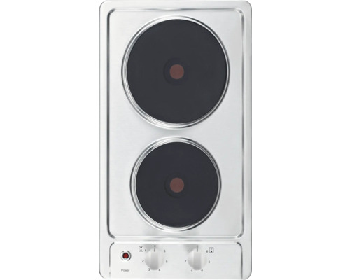 Plaque de cuisson électrique en acier inoxydable avec deux zones de cuisson et boutons rotatifs