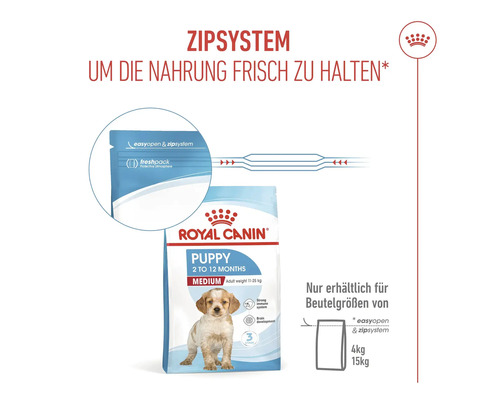 Royal Canin Puppy Medium Hundetrockenfutter mit Zip-System zur Frischhaltung