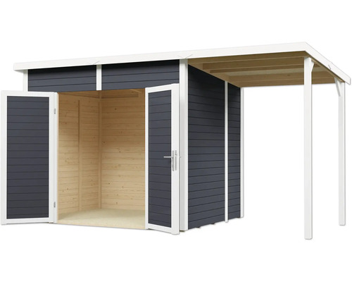 Abri de jardin avec double porte et auvent