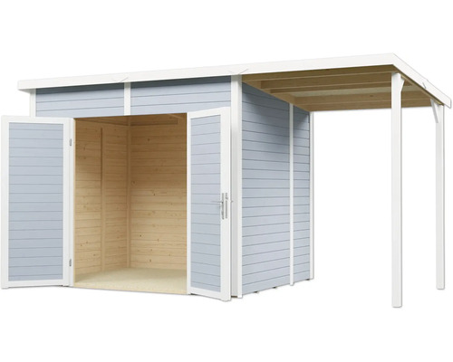 Abri de jardin en bois avec double porte et auvent