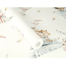 Rouleau de papier peint avec motif de renard et de fleurs