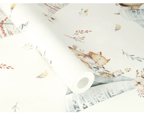 Rouleau de papier peint avec motif de renard et de fleurs