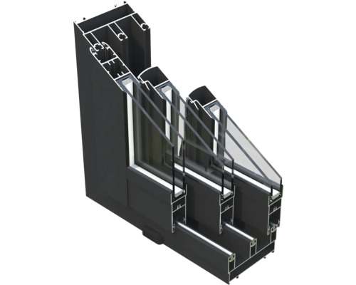 Vue en coupe d'un cadre de fenêtre avec triple vitrage