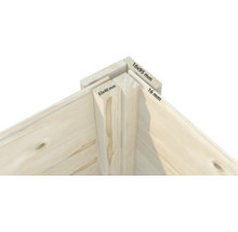 Detailansicht einer Holzeckverbindung mit den Maßen 16 x 95 Millimeter, 32 x 40 Millimeter und 16 Millimeter.