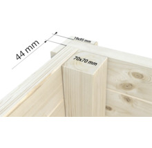 Vue détaillée d'un angle de madrier avec indications de mesure