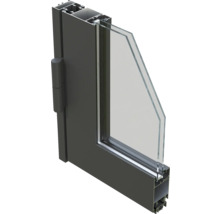 Coupe transversale d'une fenêtre en aluminium avec double vitrage et ferrures