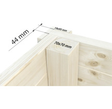 Vue détaillée d'un coin en bois avec des dimensions