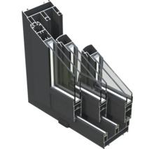 Image en coupe d'une construction de fenêtre en aluminium avec vitrage multiple