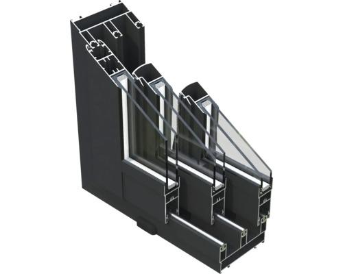 Vue en coupe d'une fenêtre à triple vitrage