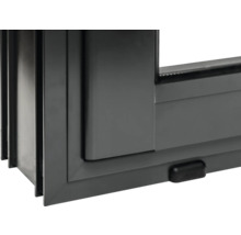 Detailansicht eines grauen Schiebefensters