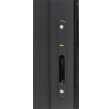 Vue détaillée d'une poignée de porte coulissante avec indicateur de verrouillage