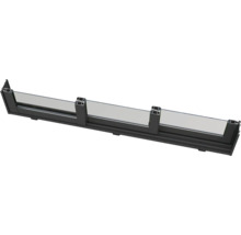 Coupe transversale d'un rebord de fenêtre noir avec verre