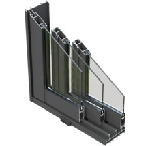 Section transversale d'une fenêtre à triple vitrage