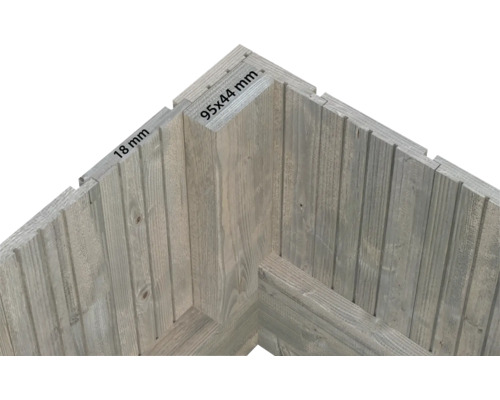 Vue détaillée de planches à rainure et languette en bois, 95 x 44 millimètres et 18 millimètres d’épaisseur