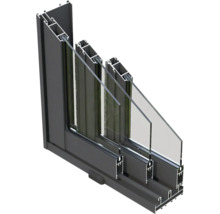 Querschnitt eines Aluminiumfensters mit Dreifachverglasung