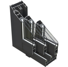 Schnittansicht eines Aluminiumfensters mit Dreifachverglasung