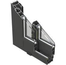 Querschnitt einer Aluminium-Fensterkonstruktion mit Doppelverglasung