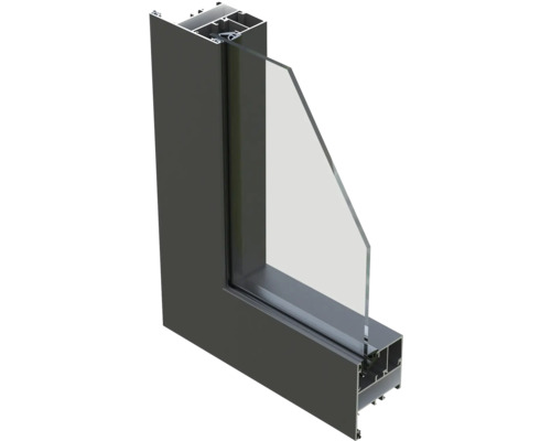 Querschnitt eines Aluminiumfensterprofils mit Glas