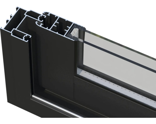 Detailansicht eines Fensterrahmens aus Aluminium mit Glasfüllung