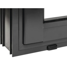 Detailansicht eines grauen Fensterrahmens