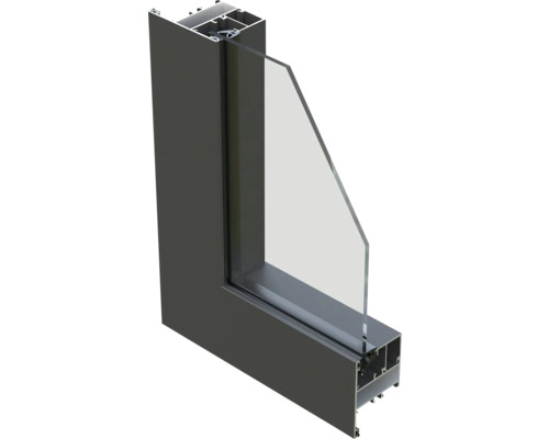Querschnitt eines Aluminiumfensterprofils mit Glas