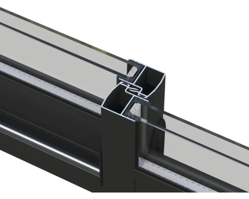 Detailansicht eines Fensterrahmens aus Aluminium und Glas