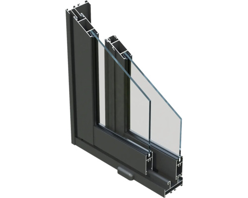 Coupe transversale d'un châssis de fenêtre avec double vitrage