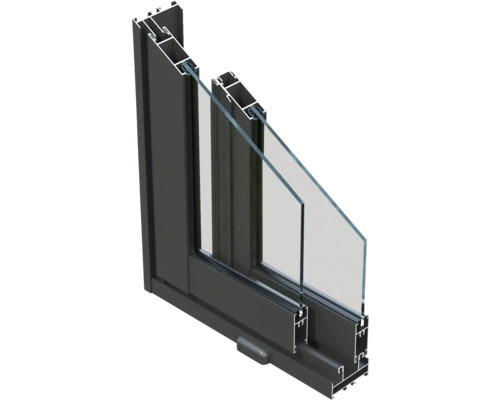 Querschnitt eines Fensters mit Rahmen und Doppelverglasung