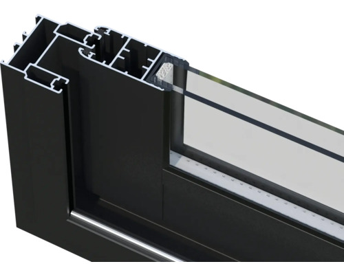 Coupe transversale d'un cadre de fenêtre noir avec vitrage