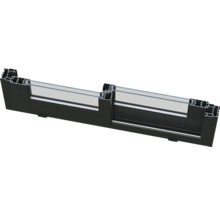 Section transversale d'une porte coulissante en aluminium noir avec remplissage en verre