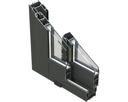 Querschnitt eines Aluminiumfensters mit Mehrfachverglasung