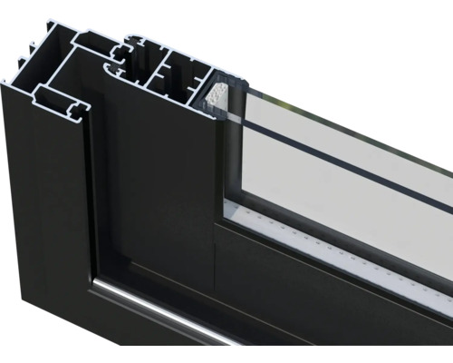 Schnittansicht eines Fensterrahmens aus Aluminium mit Glas