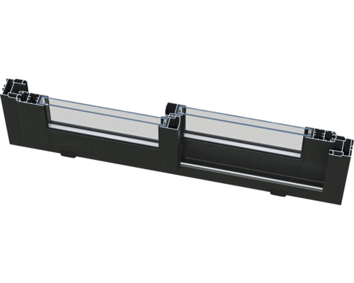 Coupe transversale d'une fenêtre coulissante noire à double vitrage