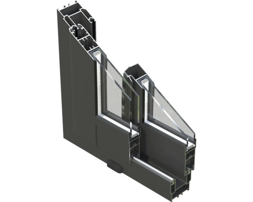 Coupe transversale d'une fenêtre en aluminium avec double vitrage