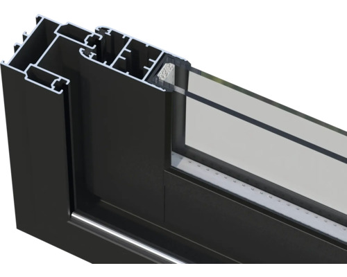 Vue détaillée d'un cadre de fenêtre noir avec verre