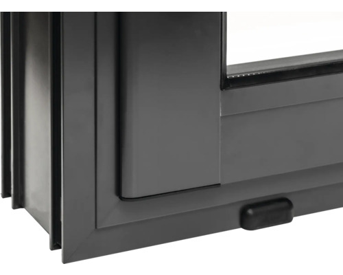 Detailansicht eines grauen Schiebefensters