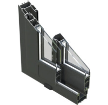 Schnittansicht eines Fensterrahmens mit Glas