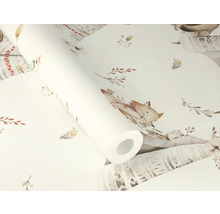 Rouleau de papier peint avec motif de renard, de plumes et de feuilles