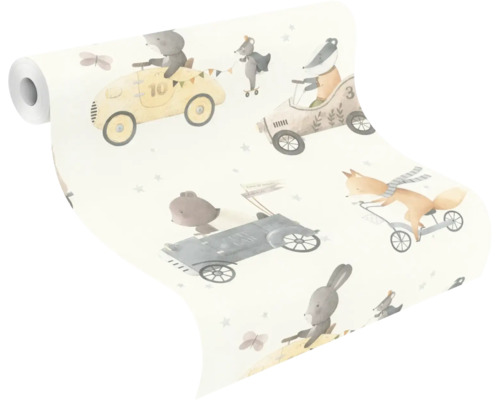 Tapetenrolle mit Tiermotiven in Autos und auf Fahrrädern