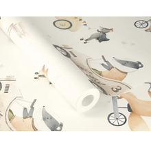 Tapetenrolle mit Tiermotiven und Reise-Illustrationen
