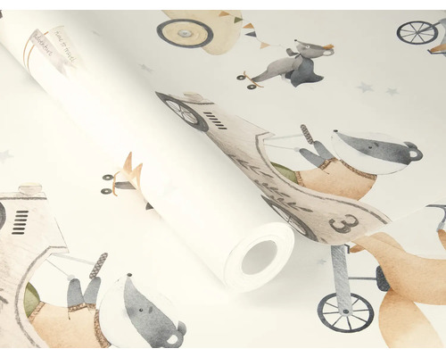 Tapetenrolle mit Tiermotiven und Reise-Illustrationen