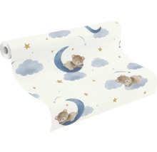 Rouleau de papier peint avec oursons, lunes, étoiles et nuages pour chambre d'enfant