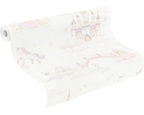 Rouleau de papier peint avec des motifs de licorne, de château et de conte de fées
