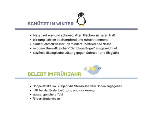 Informationen zum Streumittel: Schützt im Winter und belebt im Frühjahr