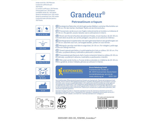 Paquet de graines de persil Grandeur avec instructions de plantation et informations