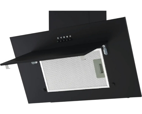 Hotte de cuisine noire avec filtre à graisse métallique