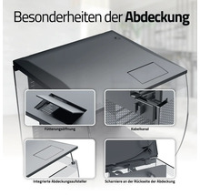 Aquariumabdeckung mit Futterklappe, Kabelführung, integriertem Aufsteller und Scharnieren