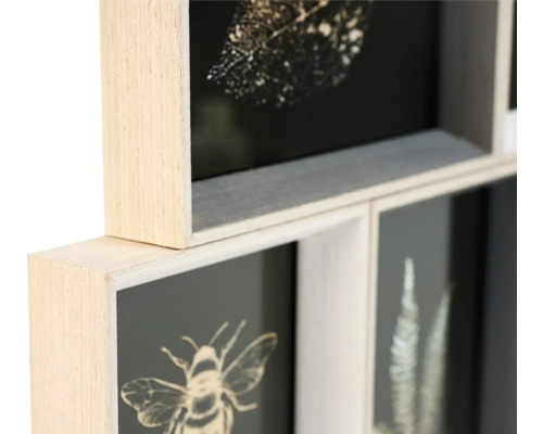 Tableau mural décoratif avec motifs végétaux et cadre en bois