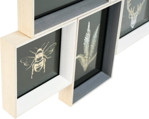 Cadre photo pêle-mêle avec des motifs d'abeille, de fougère et de cerf