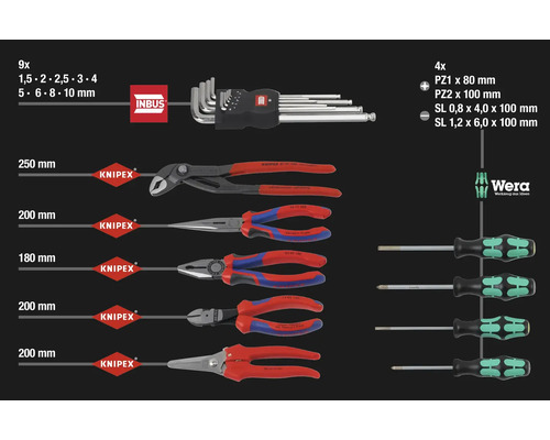 Assortiment d'outils à main divers, comprenant des clés Allen, des pinces et des tournevis